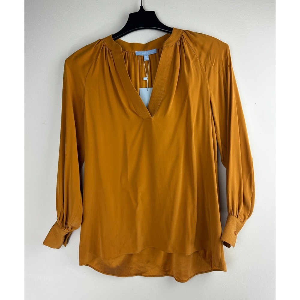 NEW Antonio Melani Talitha Silk Blend Blouse Dandelion Yellow Gold Split Neck XS - Picture 12 of 12